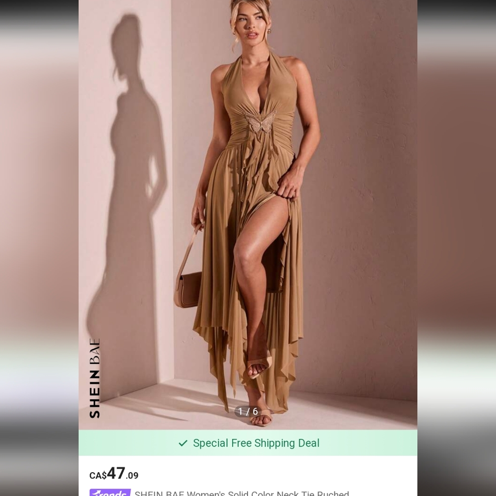 Y2K Style SHEIN Women's Tan Butterfly Halter Dress